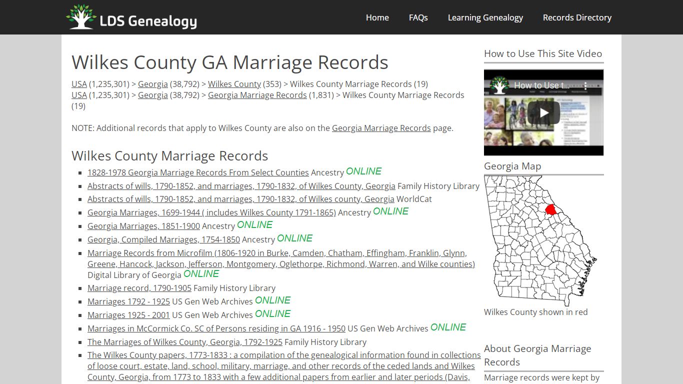 Wilkes County GA Marriage Records - LDS Genealogy