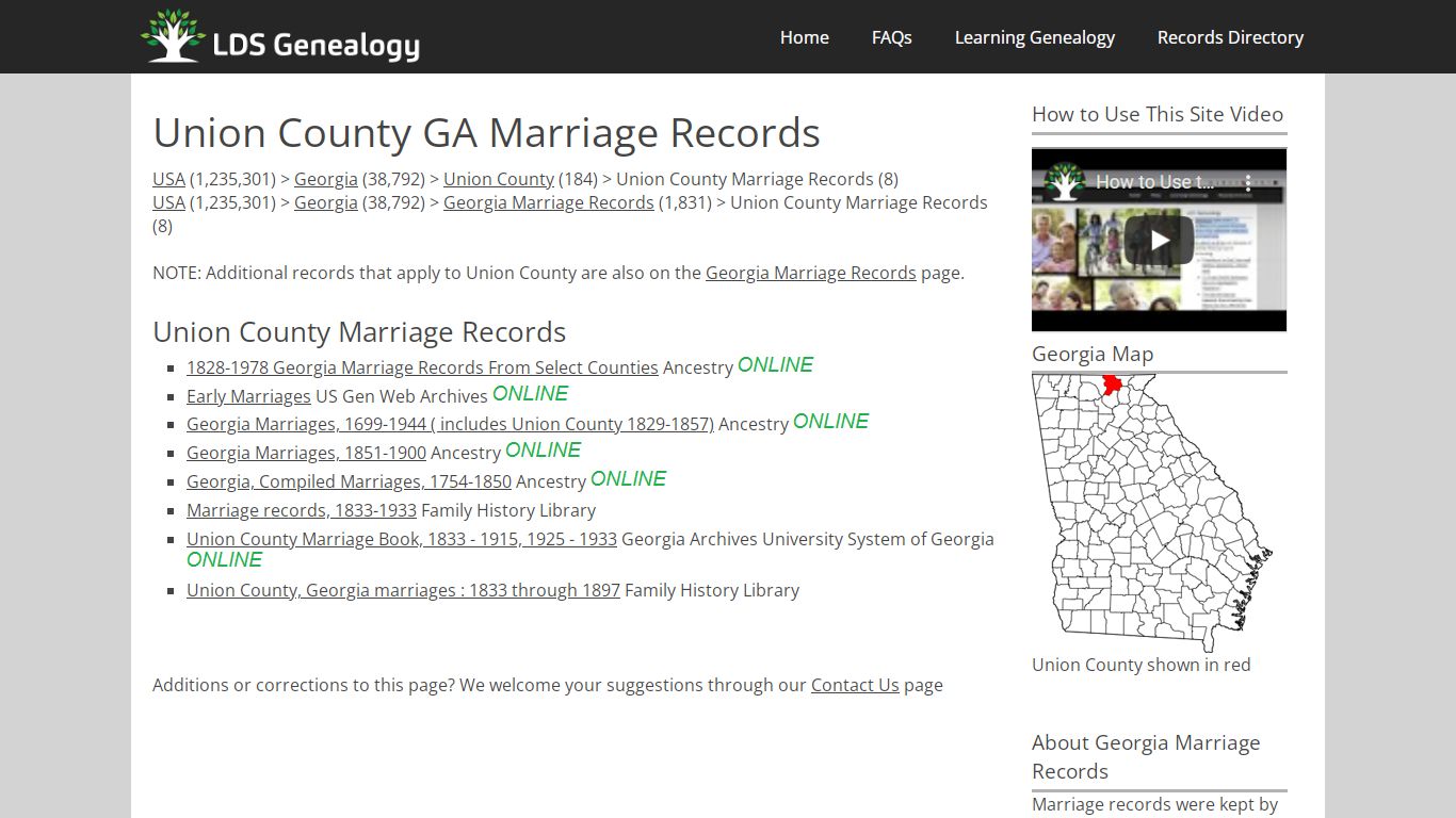 Union County GA Marriage Records - LDS Genealogy